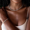Rope Necklace + Bracelet Bundle in White Gold- 4mm