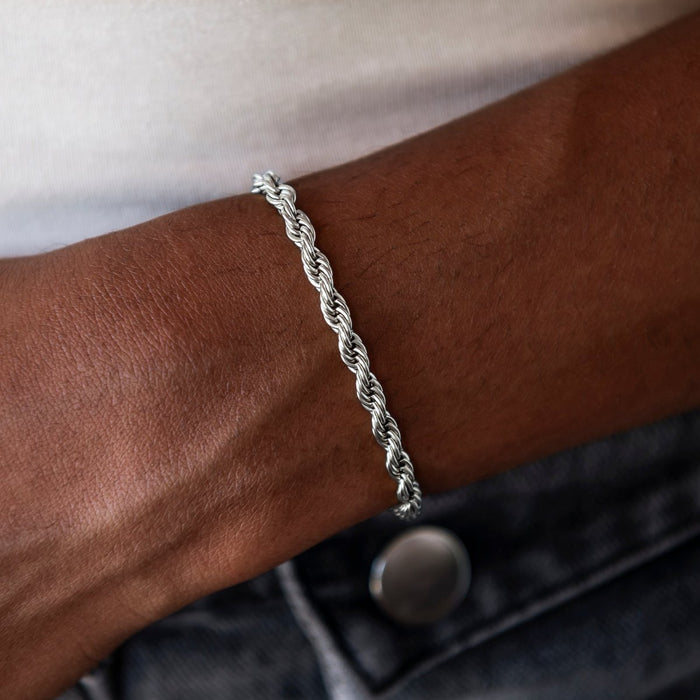 Rope Necklace + Bracelet Bundle in White Gold- 4mm