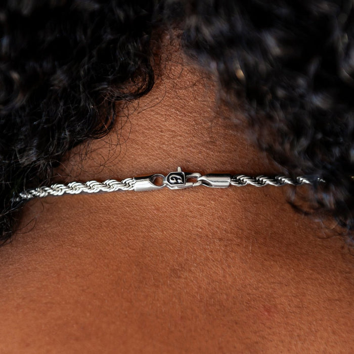 Rope Necklace + Bracelet Bundle in White Gold- 4mm