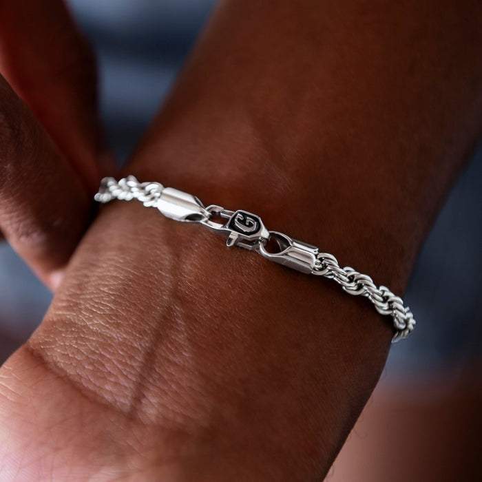 Rope Necklace + Bracelet Bundle in White Gold- 4mm