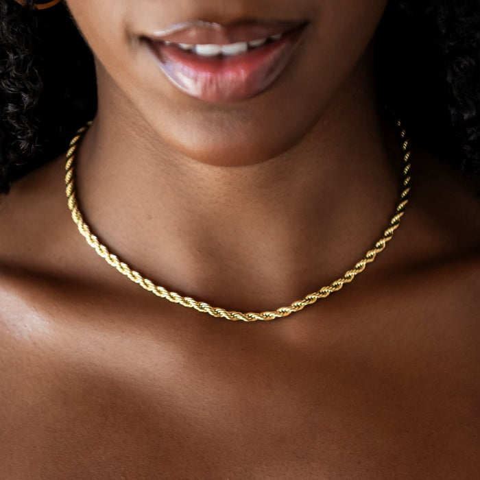 Rope Necklace + Bracelet Bundle in Yellow Gold- 4mm