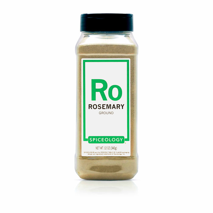 Bottle of Spiceology rosemary ground on a white background
