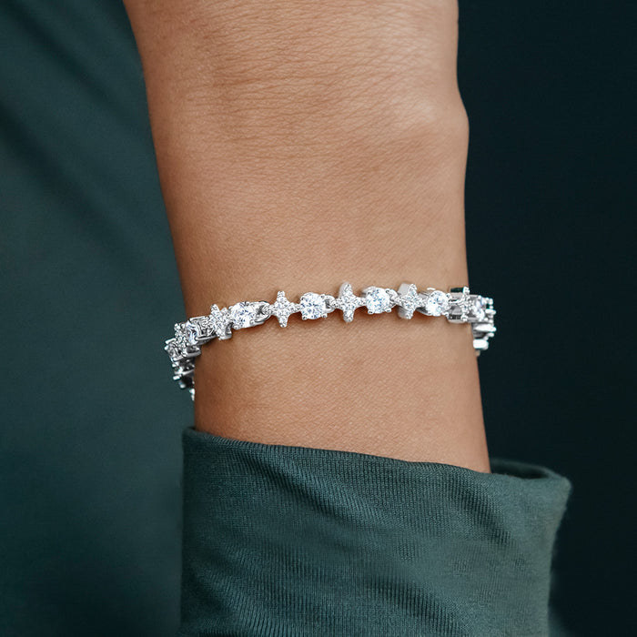 Round Stone Star Tennis Necklace + Bracelet Bundle in White Gold
