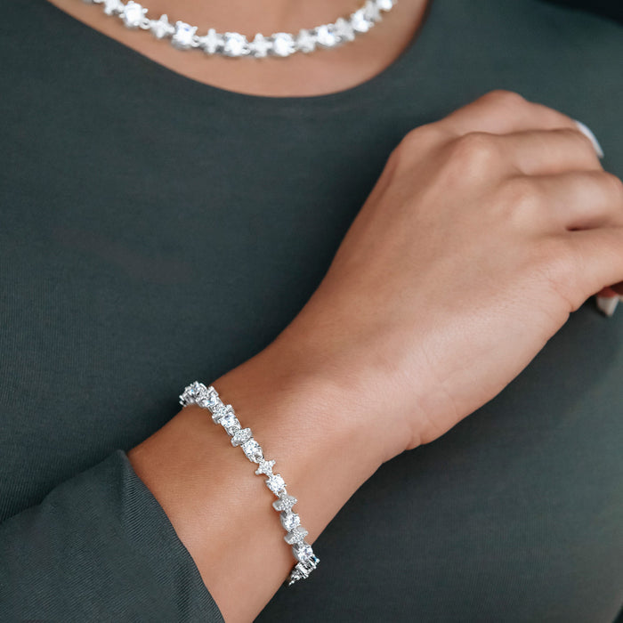 Round Stone Star Tennis Necklace + Bracelet Bundle in White Gold