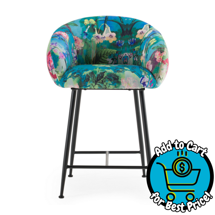 Roxanne Contemporary Floral Velvet Bar Stool