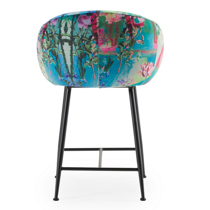 Roxanne Contemporary Floral Velvet Bar Stool