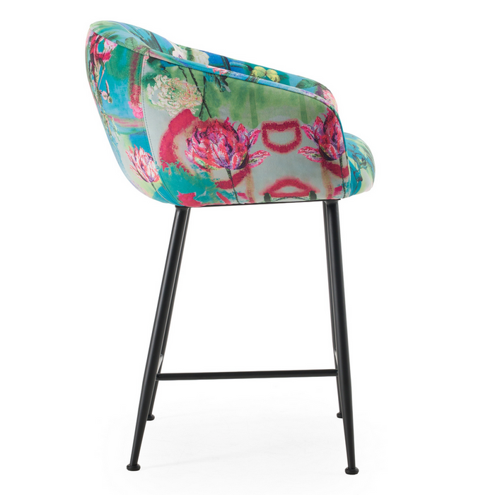 Roxanne Contemporary Floral Velvet Bar Stool