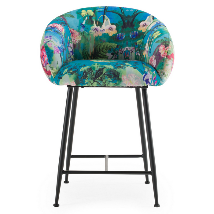 Roxanne Contemporary Floral Velvet Bar Stool