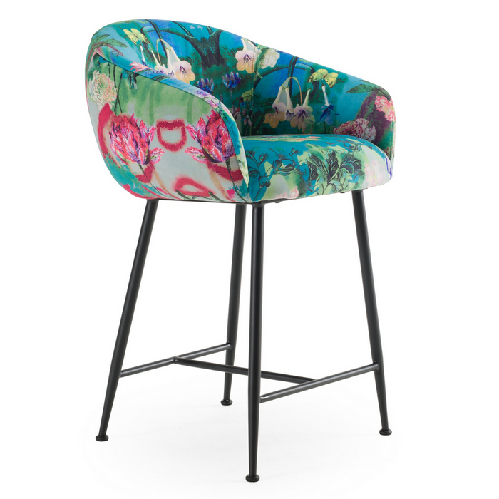 Roxanne Contemporary Floral Velvet Bar Stool