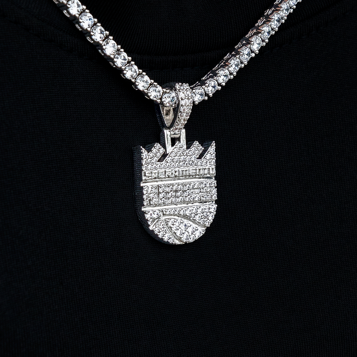 Sacramento Kings Official NBA Micro Logo Pendant in White Gold