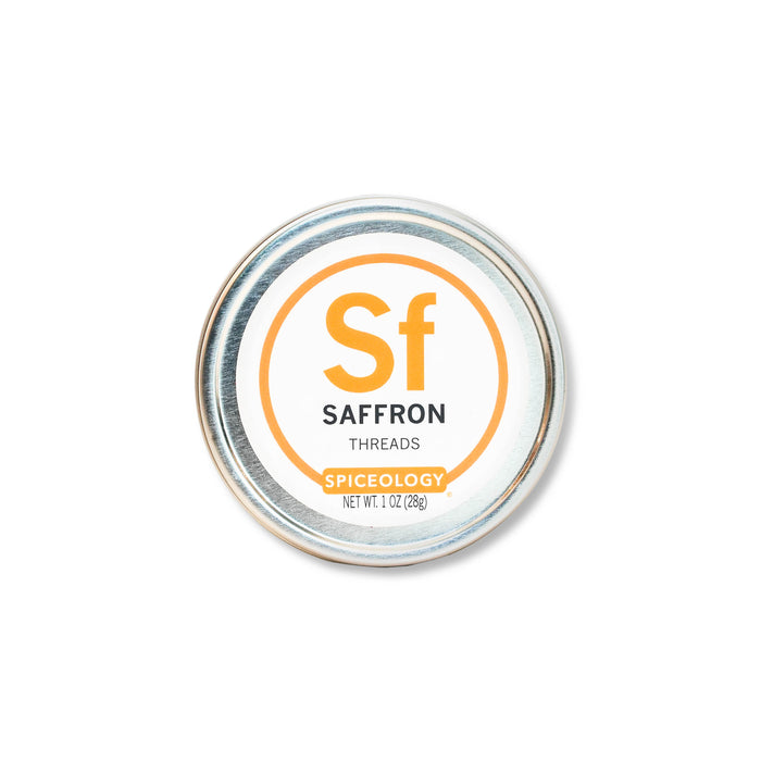 Spiceology Saffron threads tin on a white background