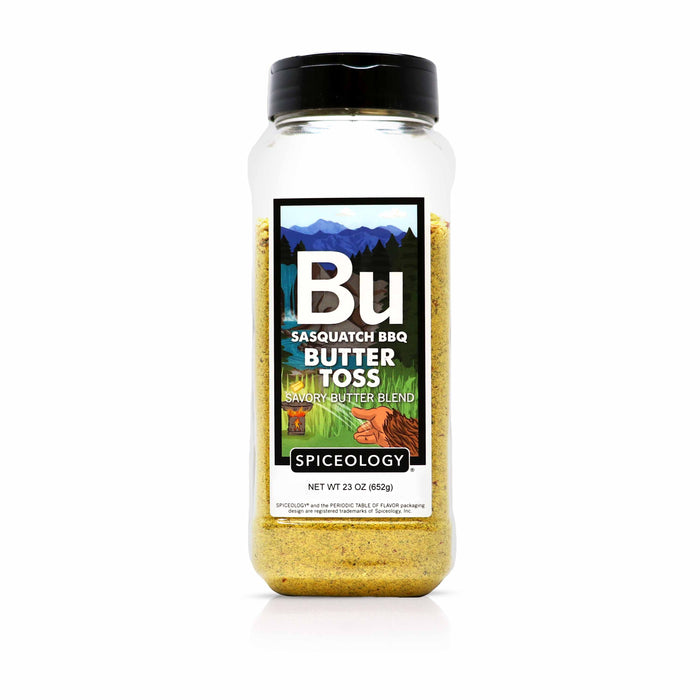 Spiceology Sasquatch BBQ Butter Toss seasoning container on a white background