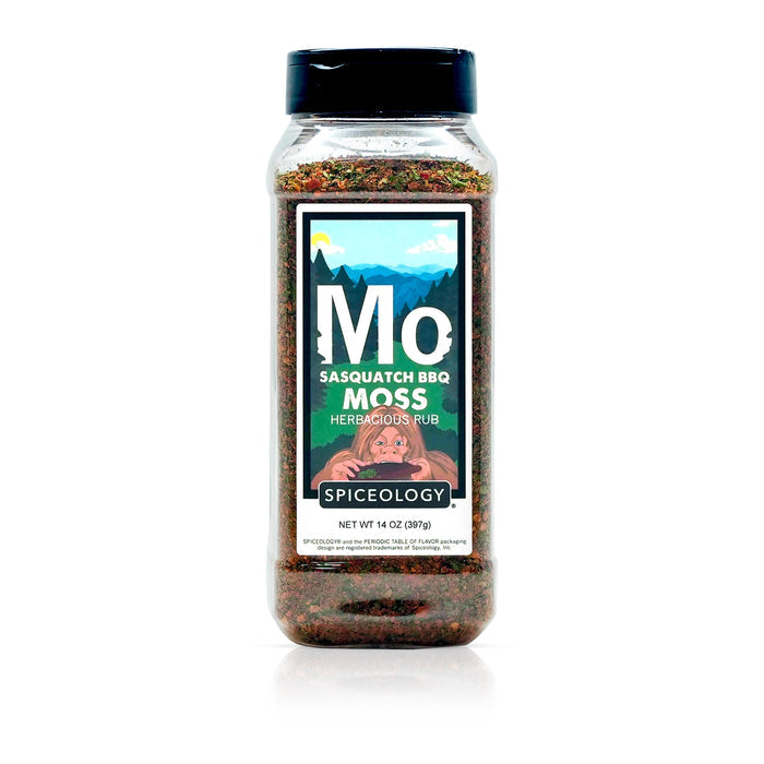 Bottle of Spiceology sasquatch bbq moss on a white background