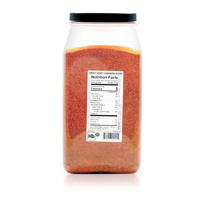 Back view of Spiceology smokey honey habanero blend nutrition facts and ingredient information.