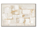 Soft Geometry Wall Art features textured rectangles in white and beige, accented with touches of gold on a neutral background. The composition offers a modern, minimalist feel—ideal as neutral wall decor or an elegant accent for contemporary spaces. Finished in Beige/Multi tones.