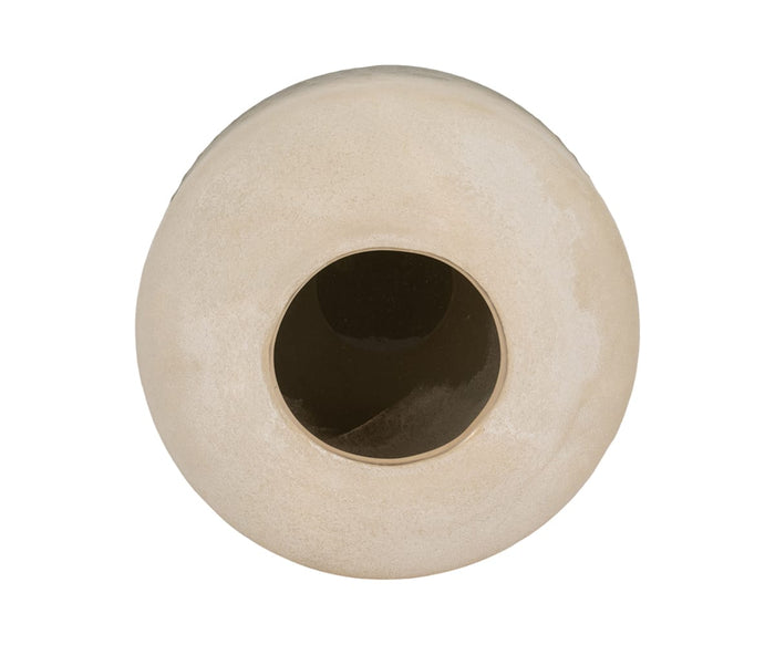 Top view of the Soft Gradient Vase, a round, beige sculptural piece with a wide central opening, photographed against a white background.