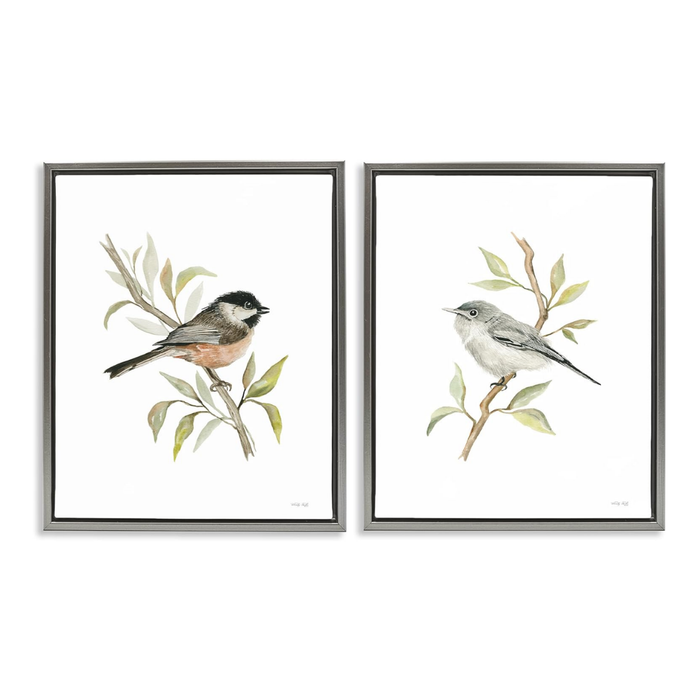 Stupell Industries 17x201Small Birds on Branches Painting 2-Piece Set - Gray Framed