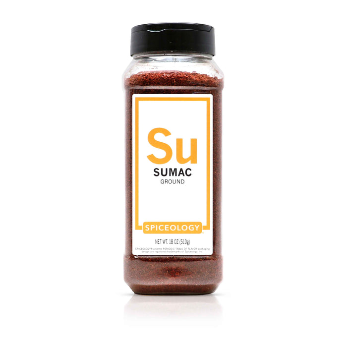 Spiceology ground sumac bottle on a white background