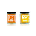 Two jars of spice mix, one labeled 'Hb Smokey Honey Habanero' and the other 'Mw Maui Wowee', on a white background.