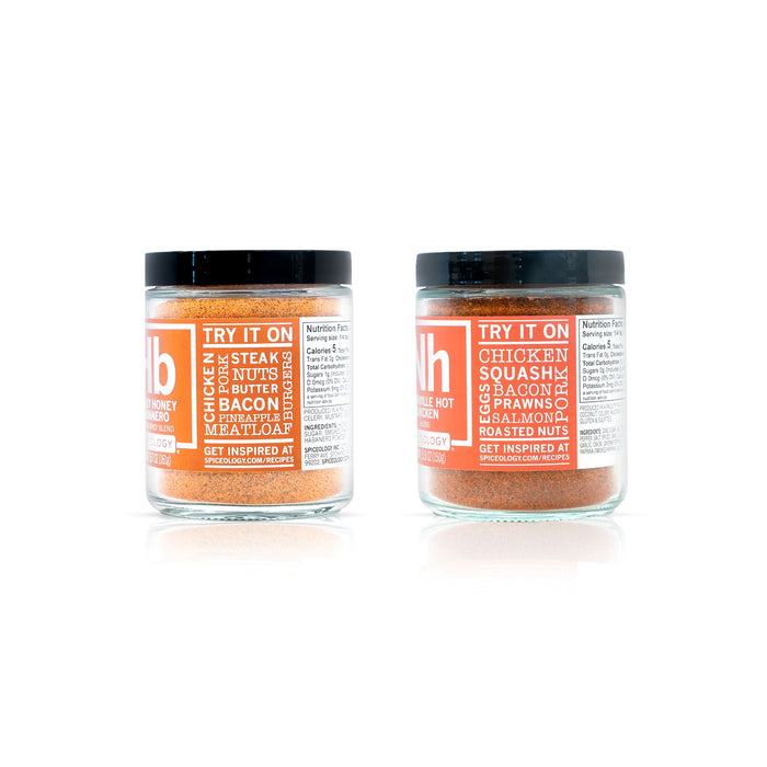 Two jars of Spiceology Sweet & Spicy Bundle spice blends on a white background
