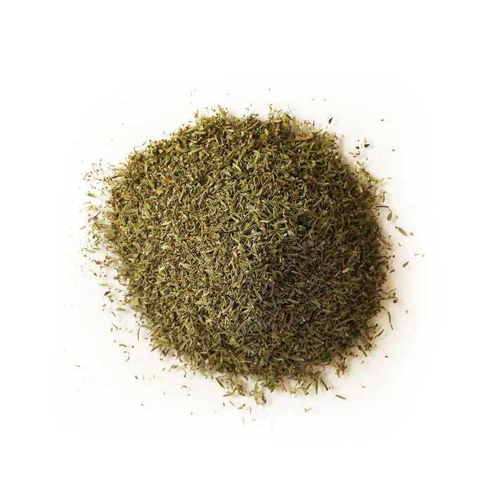 Closeup of light green thyme leaves