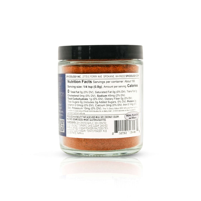 Back view of Spiceology Tomatador Spanish-Inspired mediterranean blend nutrition facts and ingredient information.