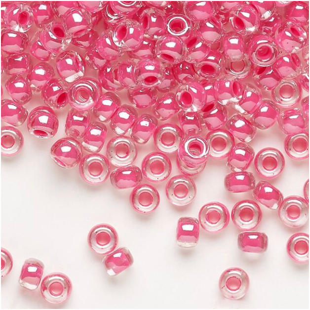 Translucent Carnation Pink-Lined Luster Crystal Clear Miyuki Rocailles #6 - 25 gm