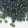 Translucent Cobalt-Lined Rainbow Green Miyuki Rocailles #6 - 25 gm