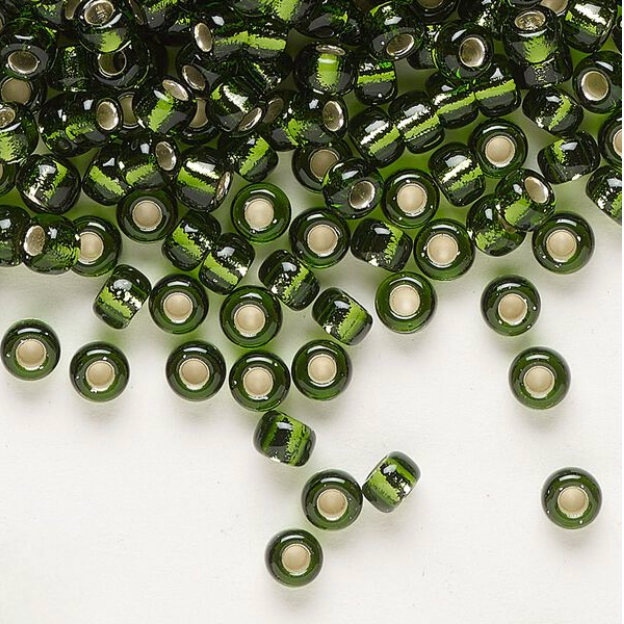 Transparent Silver-Lined Olive Green Miyuki Rocailles #6 - 25 gm