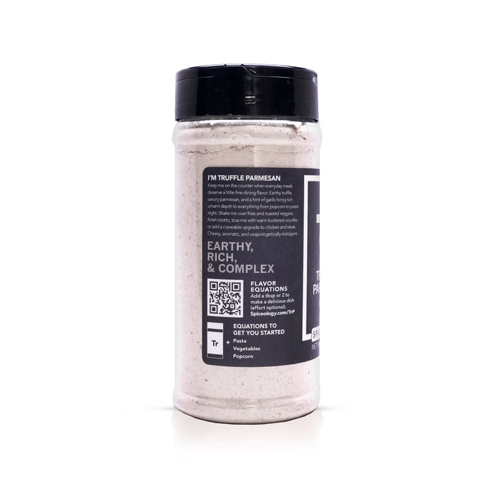 Side view of Spiceology Truffle Parmesan Blend on a white background