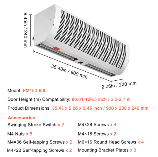 VEVOR 36" Industrial Air Door Blower Large Room 110-Volt White Through-the-Wall Air Conditioner