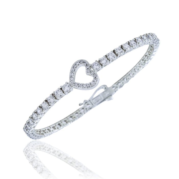 Women's Moissanite Heart Tennis Bracelet in White Gold Vermeil