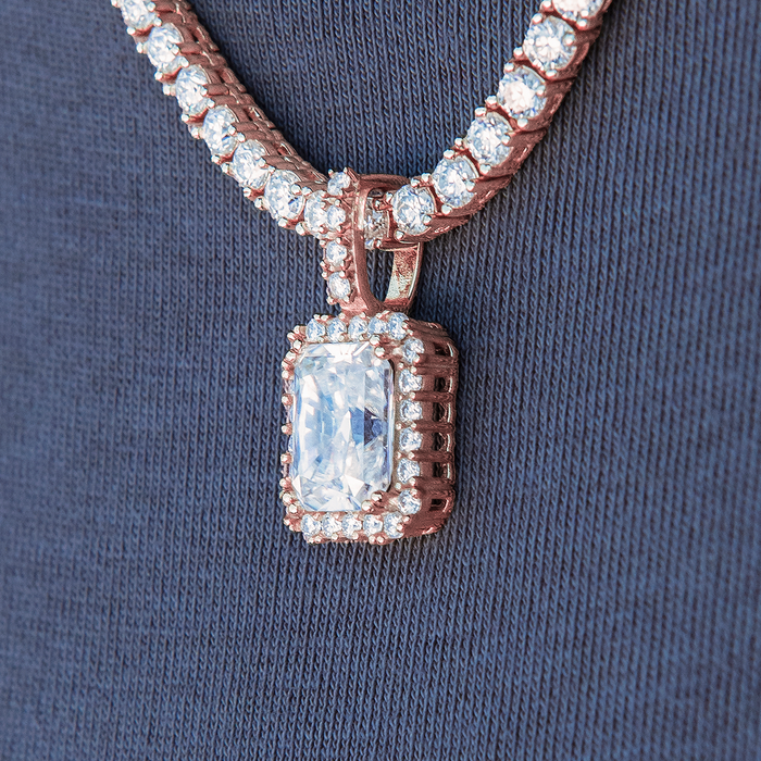 Women's Moissanite Micro Diamond Stone Pendant in Rose Gold Vermeil