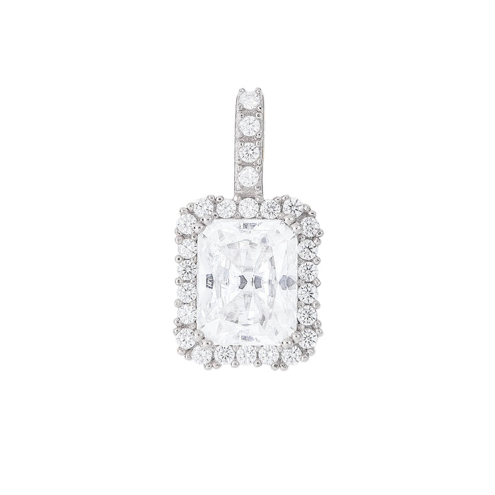 Women's Moissanite Micro Diamond Stone Pendant in White Gold Vermeil