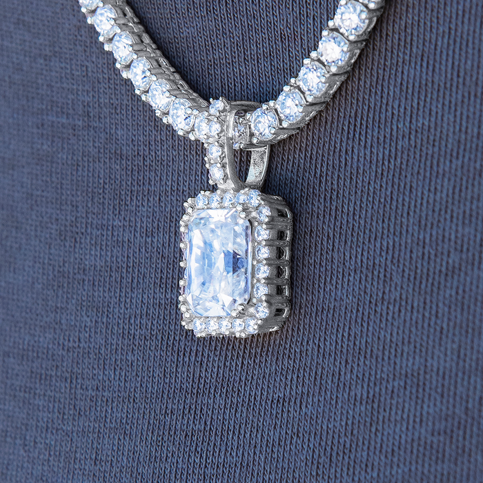 Women's Moissanite Micro Diamond Stone Pendant in White Gold Vermeil