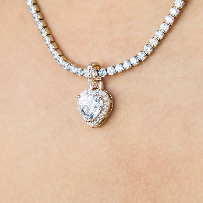 Women's Moissanite Micro Iced Heart Pendant in Yellow Gold Vermeil
