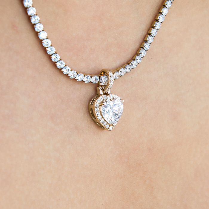 Women's Moissanite Micro Iced Heart Pendant in Yellow Gold Vermeil