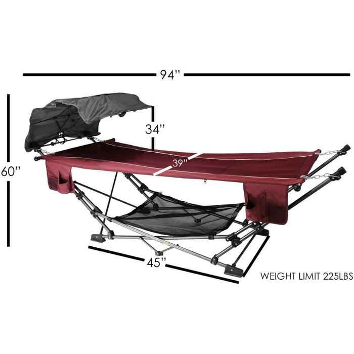 Zenithen Limited Portable Folding Metal Framed Hammock with a Retractable Canopy